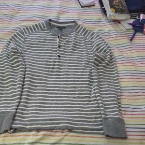 Banana Republic Gray and White Striped Crewneck Sweater